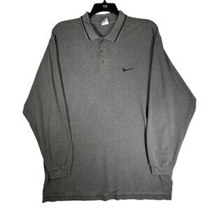 Vintage Nike Long Sleeve Polo Shirt L Large Gray Embroidered Swoosh 90s Boxy Fit